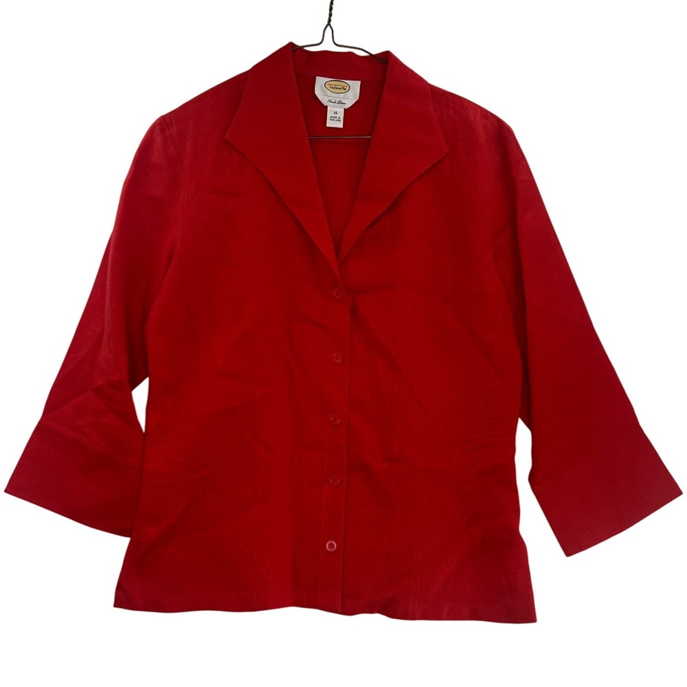 Talbots Irish Linen Red Button Down 3/4 Sleeve Blazer Jacket Size 10